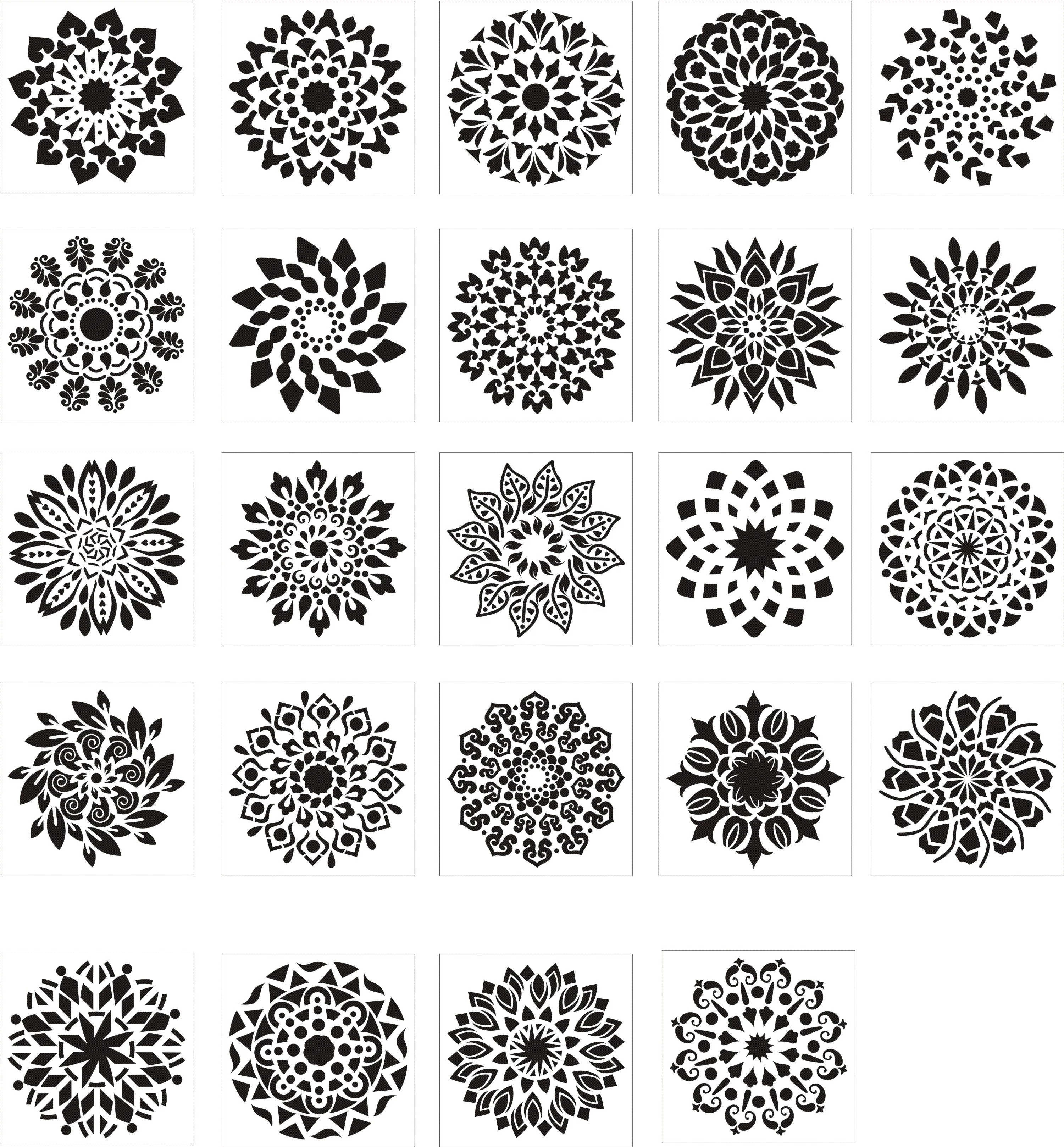 New Design 0.25mm Eco-friendly plastic repeated floral mandala drawing stencil set