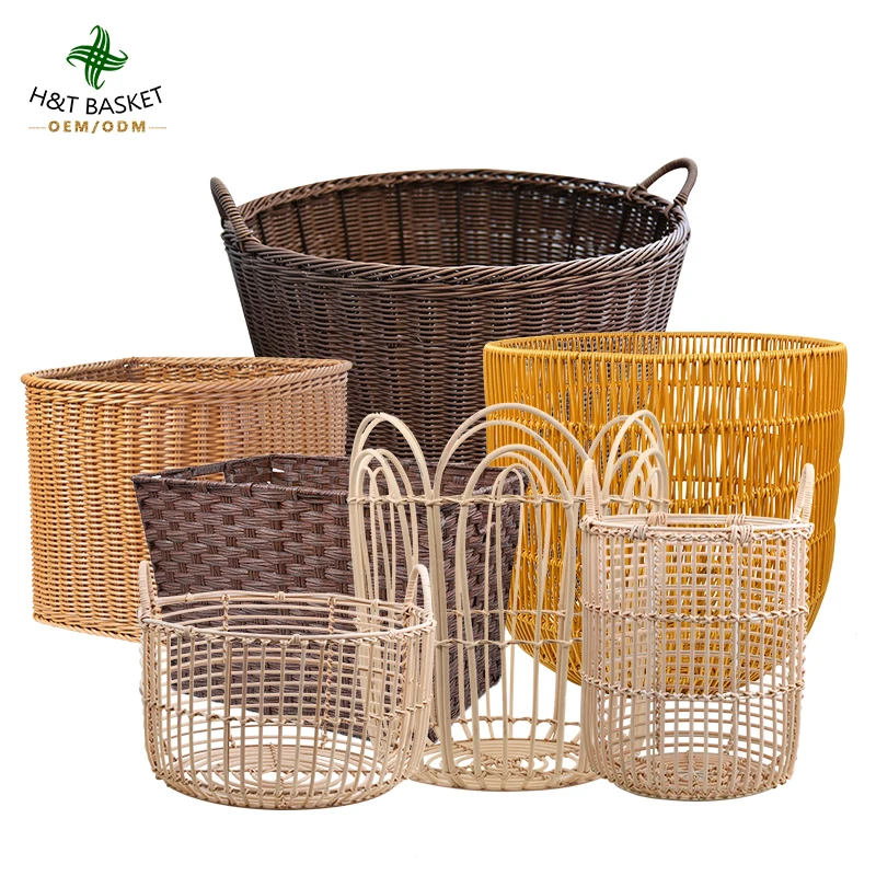 HT Waterproof Decorative Hand Woven Large Rattan Wicker Storage Baskets for Organizing Brown Basket Bathroom