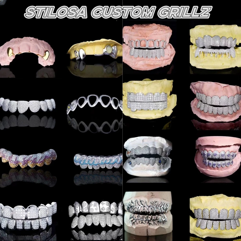 fashion jewelry 10K 14K 18K Custom Gold Teeth Grillz With Round Brilliant Cut  Hip Hop Moissanite Grillz
