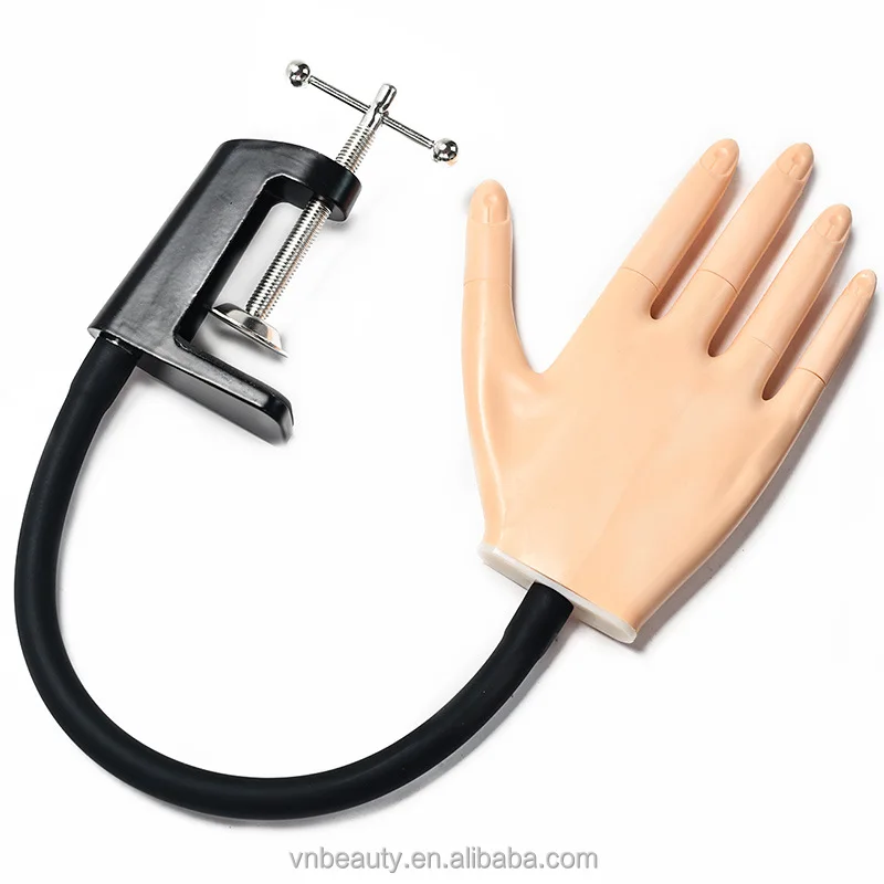 Silicone Flexible False Practice Hand With Holder Nail Salon Training Hand Detachable Finger Nail Manicure Tools