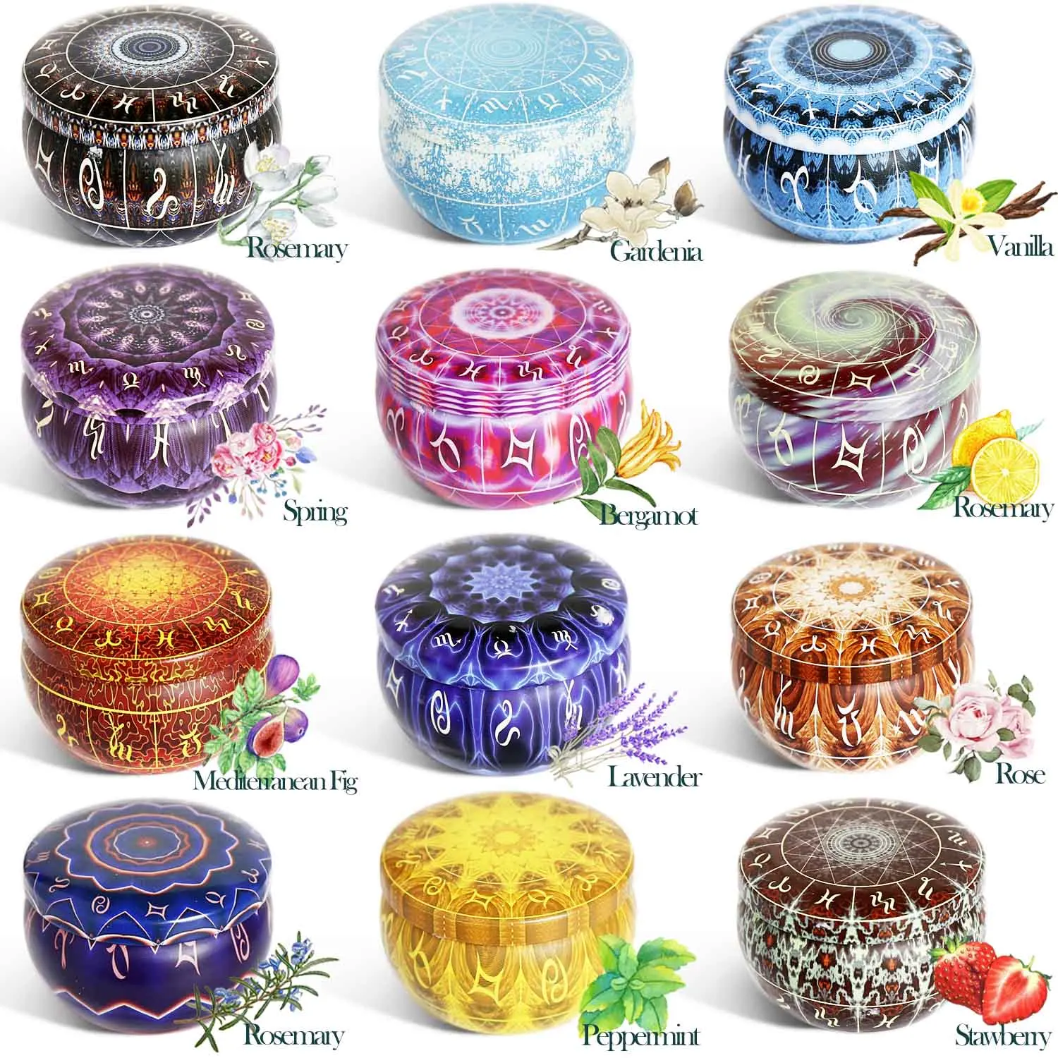 Amazon Hot sale soy wax scented candle  luxury customization aromatherapy candles In Tin Box Gift Set Of 12
