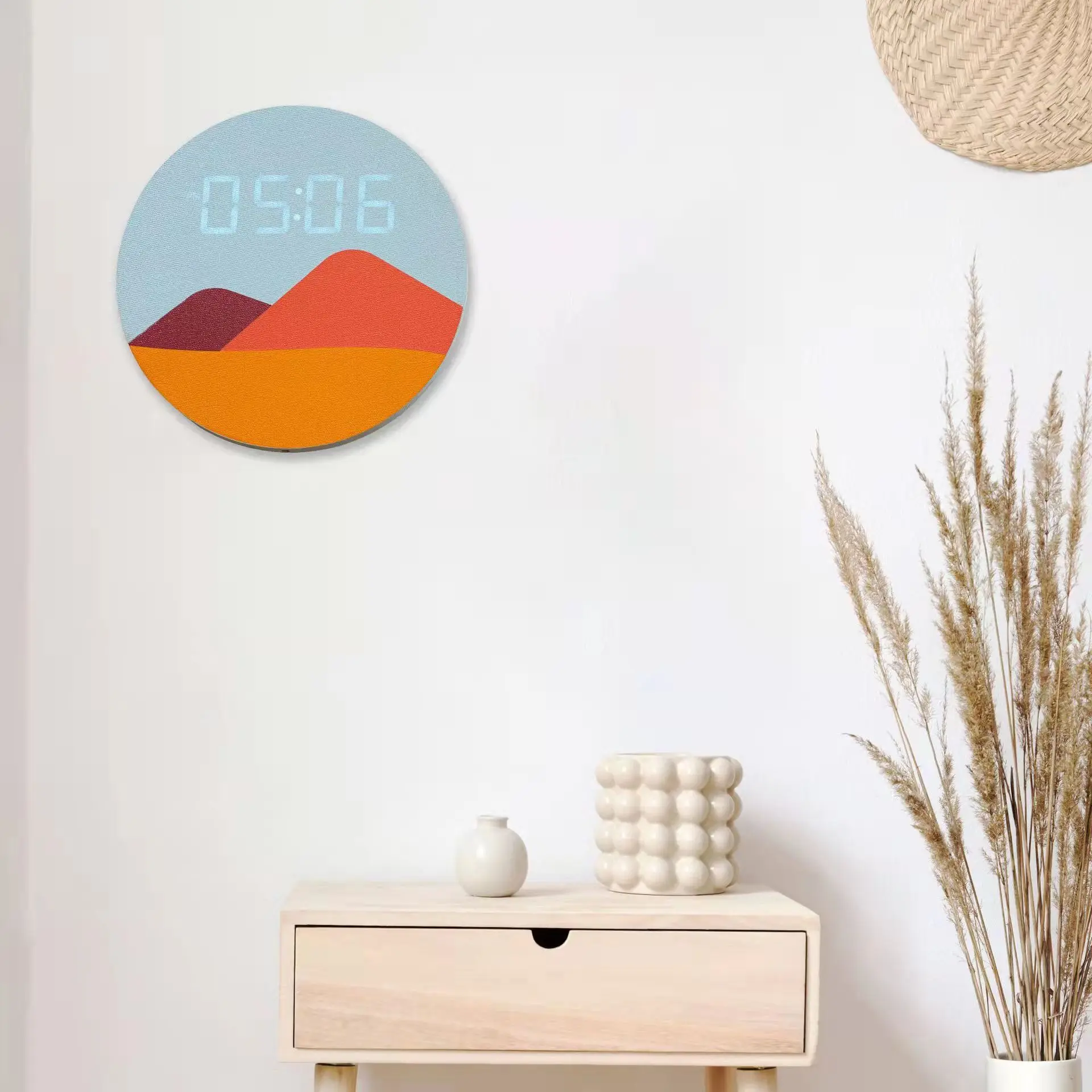 Luminous wooden digital alarm clock LED modern wall clock home office living room decoration wall clock