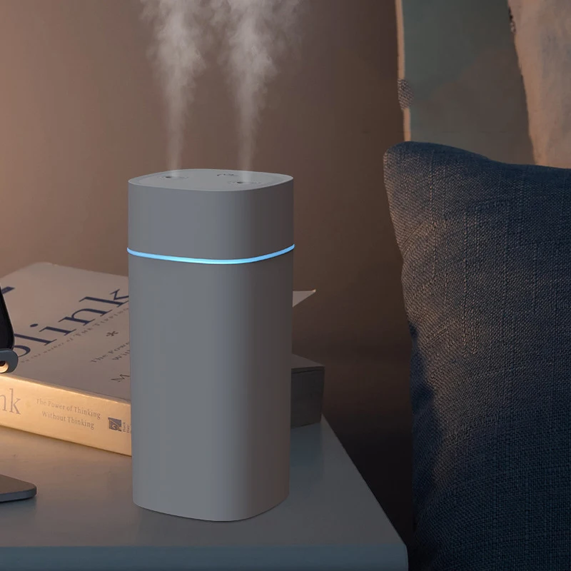 Portable 600mL Double Nozzles Diffuser Air Humidifier Sound Off with Ambient Lights