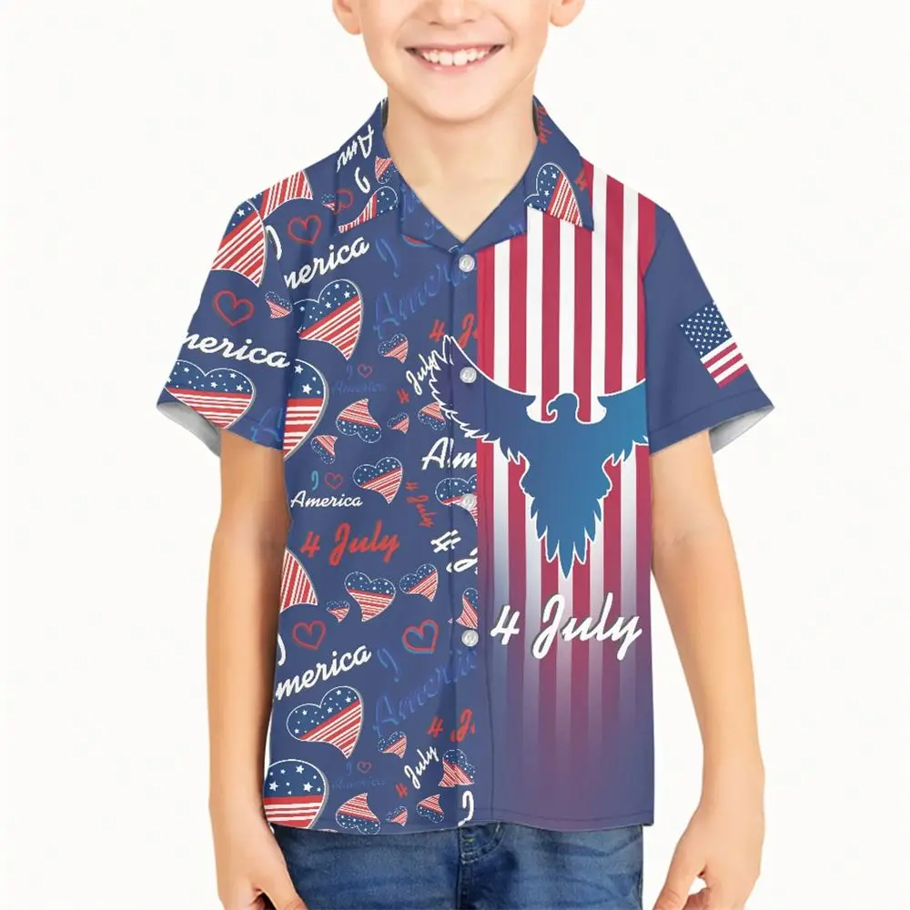 Kids V Neck T Shirts Custom Print USA Flag Clothes Heart 4th of July Day Eagle Design USA kids Shirt Teenagers Clothes For Boys