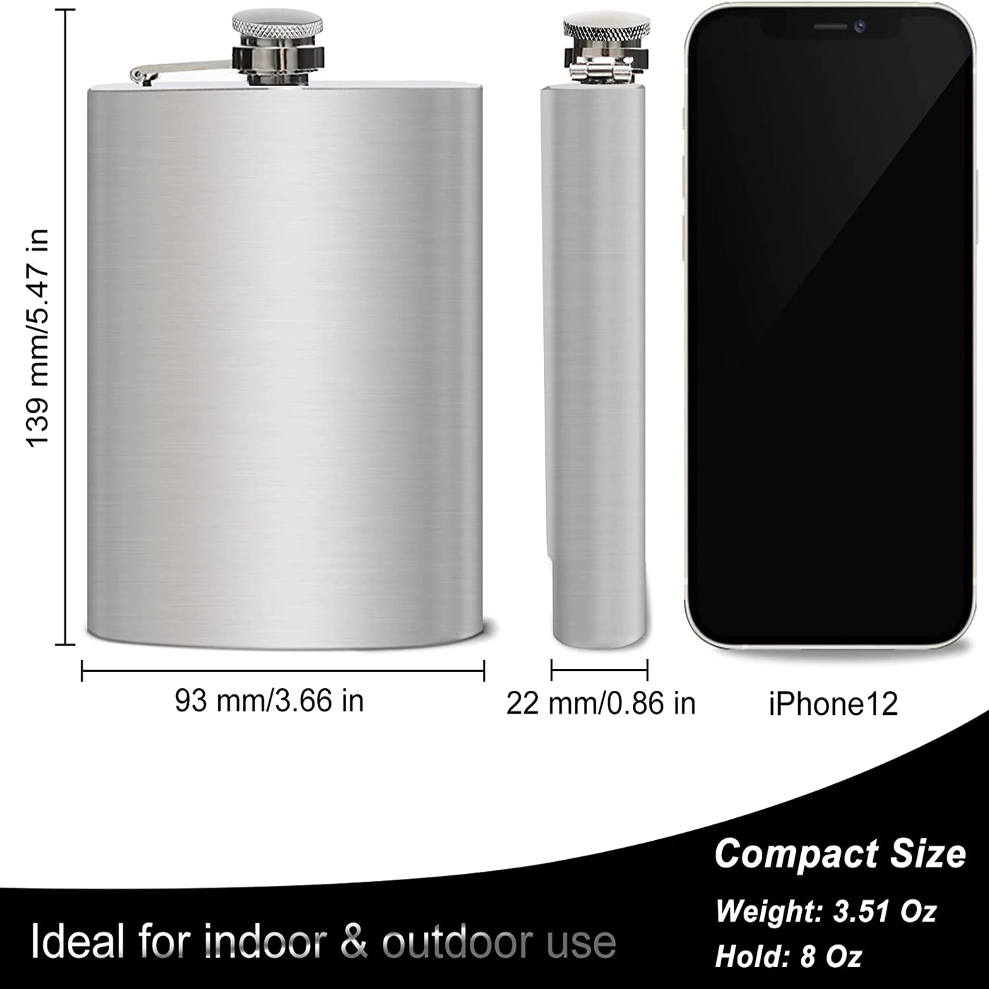 Great Gift Idea Portable 8oz Stainless Steel Hip Flask Black Powder Coating for Outdoor Activities and Weddings