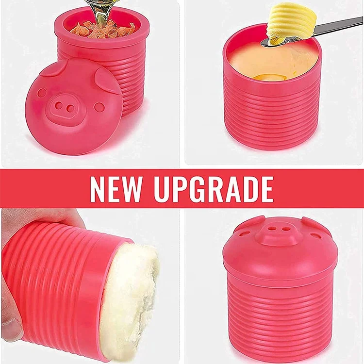 ODM&OEM 4.5&3.25&3.25 inch 5.3 ounces Red Pig-Shaped Bacon Grease Leacher Contenedor Silicone Container Family Kitchen Tools