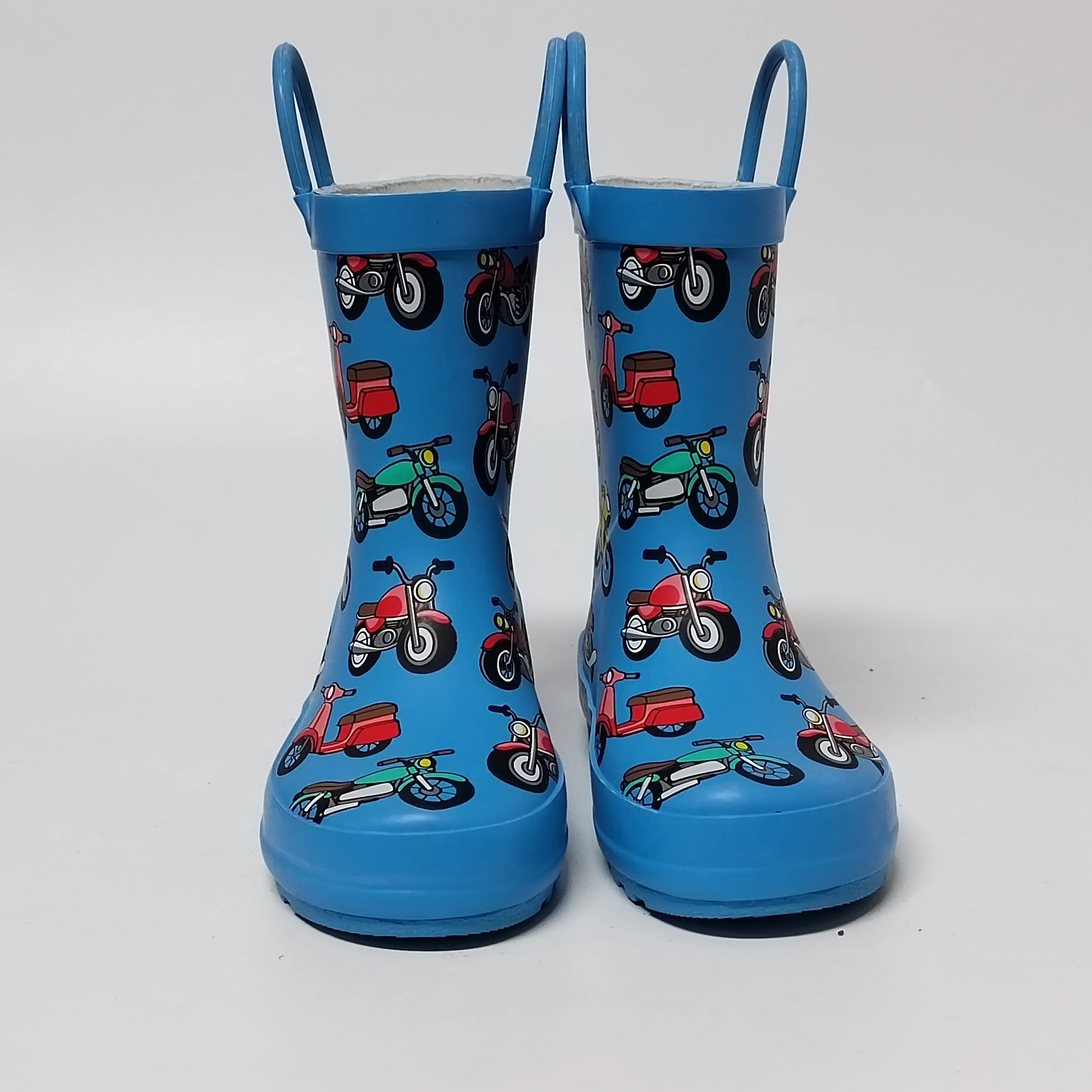 factory customized motorbike printed 100% waterproof rubber rain boots for children