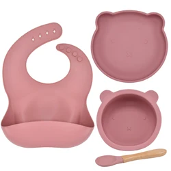 Low MOQ 4 Pcs Full Silicone Baby Food Dinnware Set Food Grade Silicone Bowls Spoon Infant Feeding Tableware
