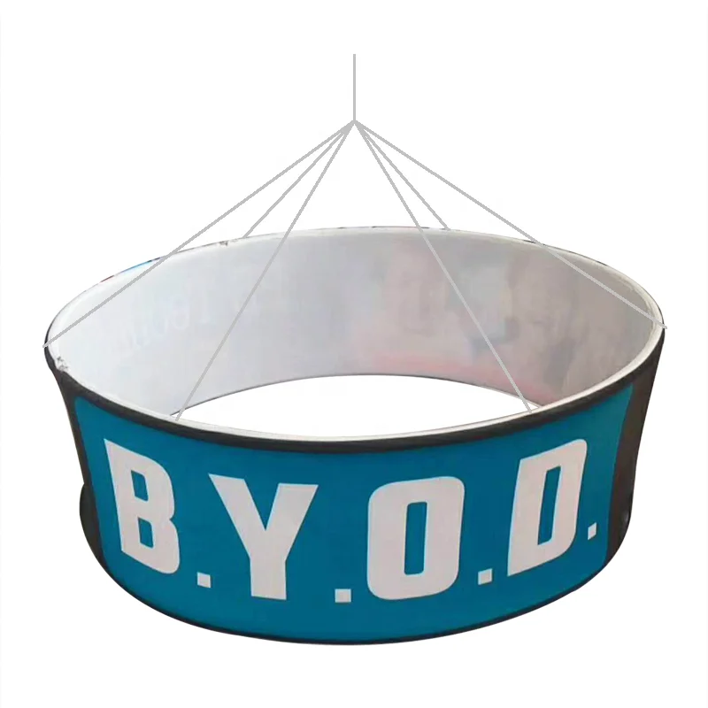 OEM Custom Ez Tube Printed Brand Logo Advertising Sign Circle Trade Display Ceiling Hanging Banner