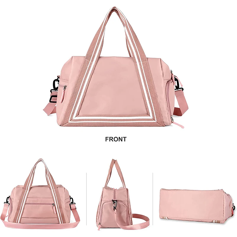 Wholesale Women Custom Pink Sports Gym Carry On Weekender Overnight Tote Travel Duffle Bag With Logo