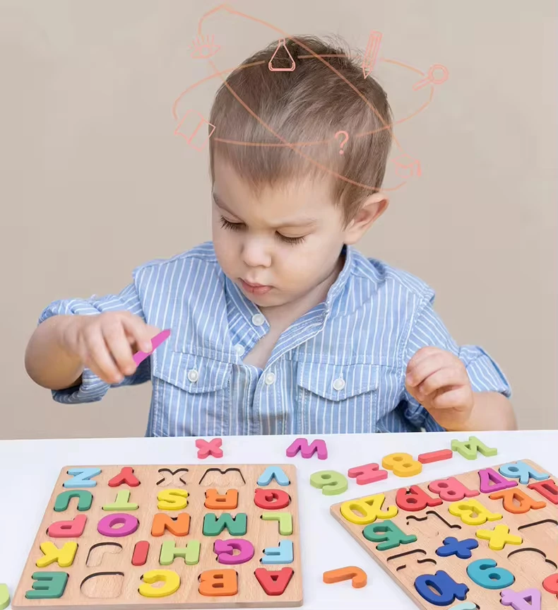 Wooden board alphabet number kids Montessori 3D learning puzzle early educational activity boards toys for child boys and girls