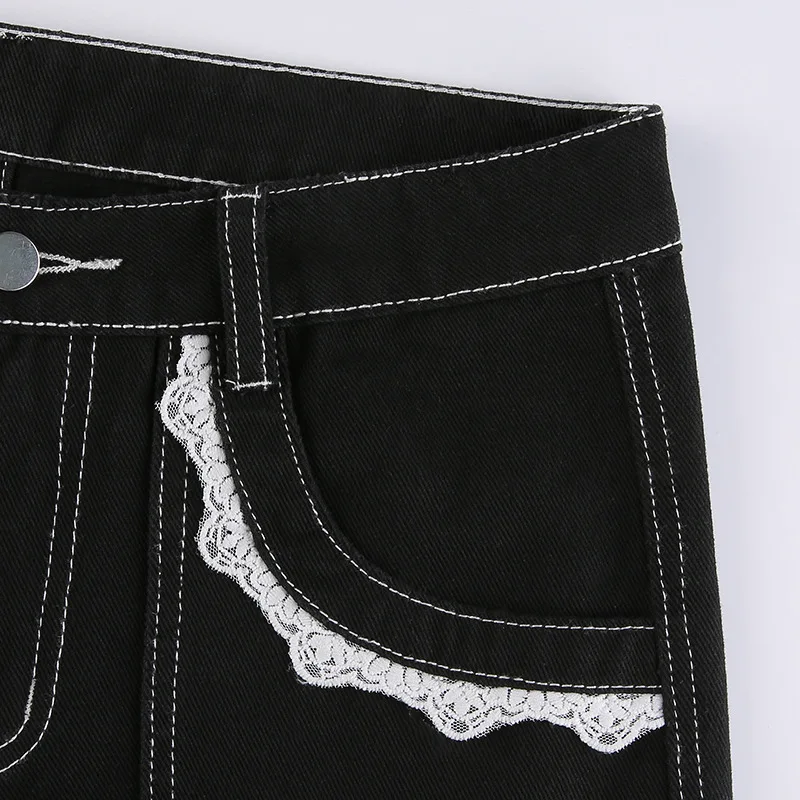 Blue Team custom Loose and straight jeans Similar lace perforated design strappy Special design jeans for women