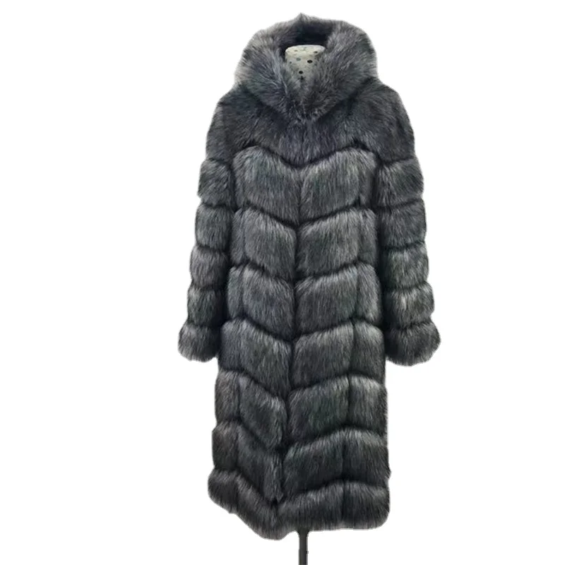 new high quality cheap faux Fox Fur Vest fake Fur Coat For Jacket female coats Vest Waistcoat 110cm long large size Fur Coats