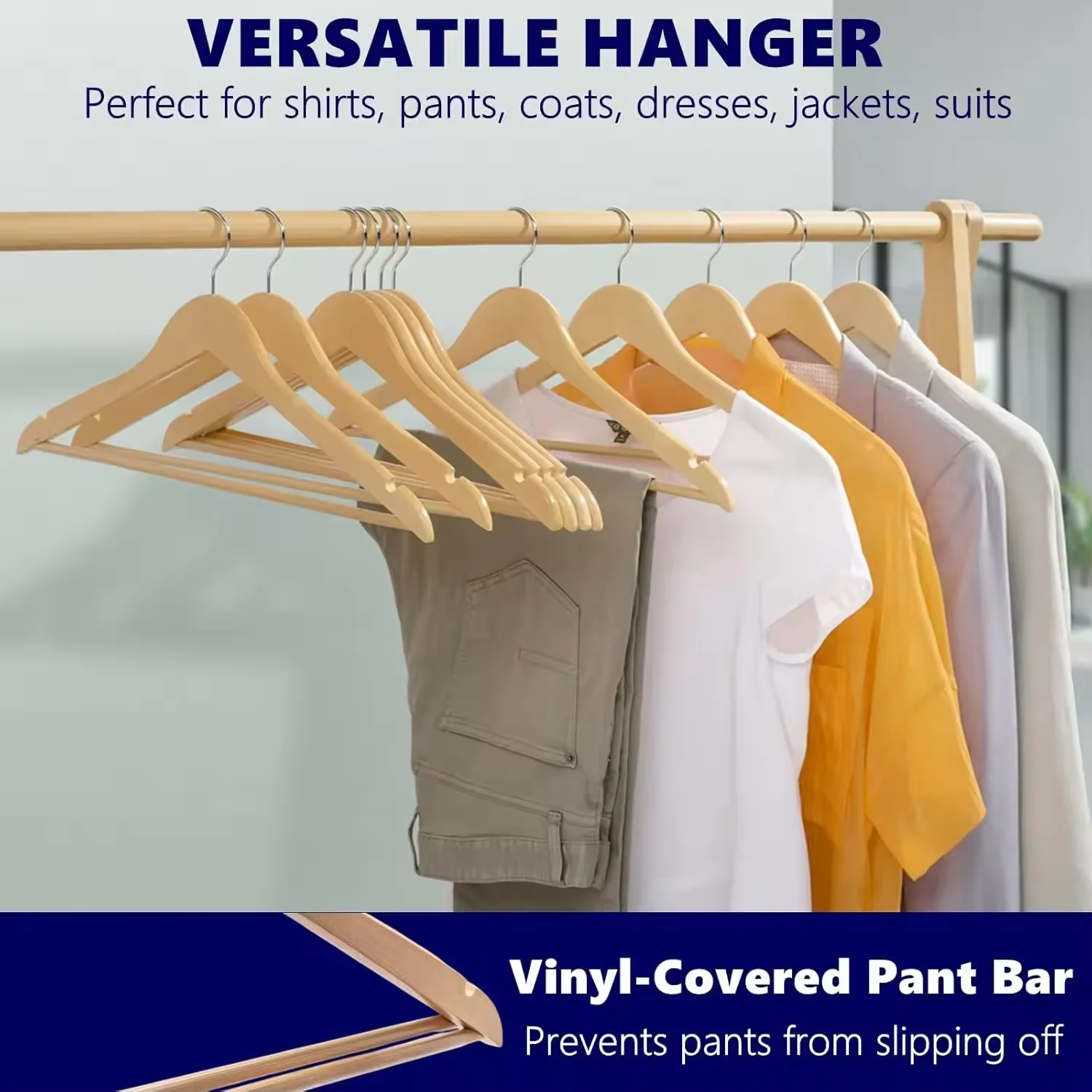 Wholesale Hot Selling High Quality  Wooden Suit Hanger  with Non Slip Bar Heavy Duty Hangers Clothing Wooden Coat Hangers