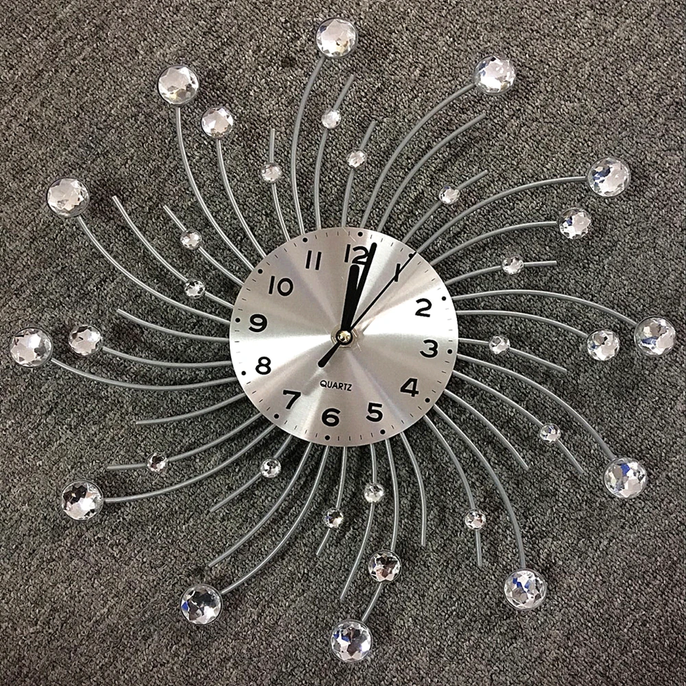 Luxury Home Decor Wall CLOCKS Horloge Wall Metal Living Room Creative Art Gift Fancy 3D Nordic Unique Crystal Diamond Wall Clock