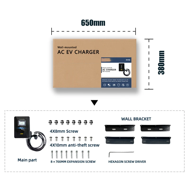 UE22kw AC EV Charger with Type 2 wall mounted ev charger solution wallbox battery charger with 4.3 screen