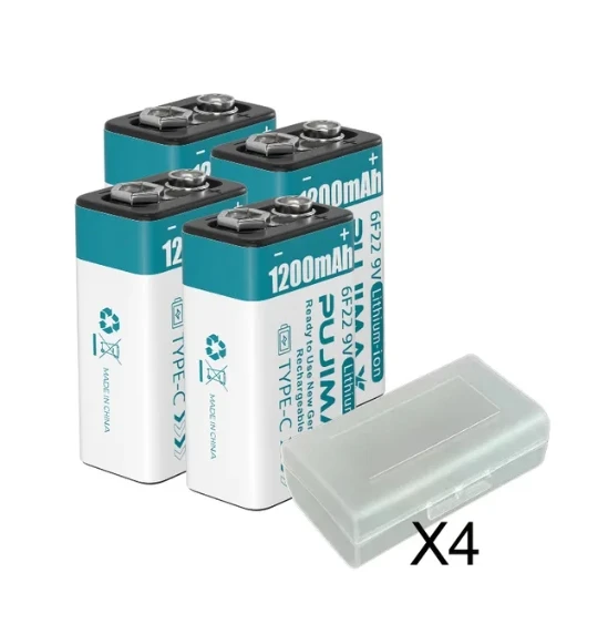 PUJIMAX Universal 4PCS 9V Rechargeable Lithium Battery 1200mAh Safe And Durable USB Li ion Batteries For Toy Karaoke Microphone