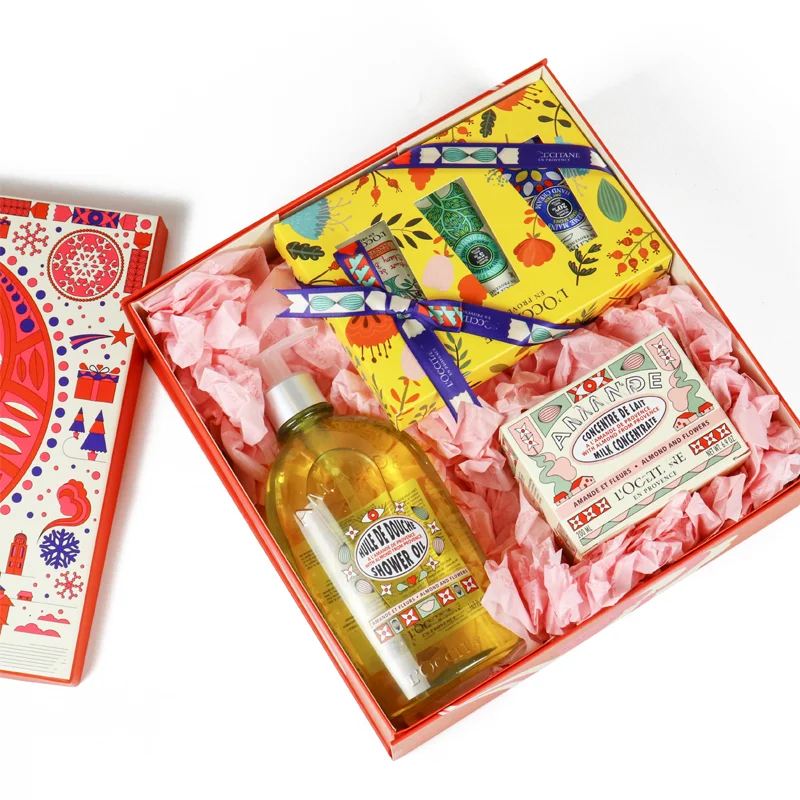 Biodegradable Rigid Cardcoard Wash Care Product Shower Gels Favor Body Lotion Cosmetic Soap Packaging Paper Box with Ribbon