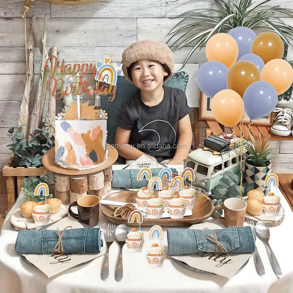 New Product 3D Rainbow Banner Birthday Party Decorations Supplies Set