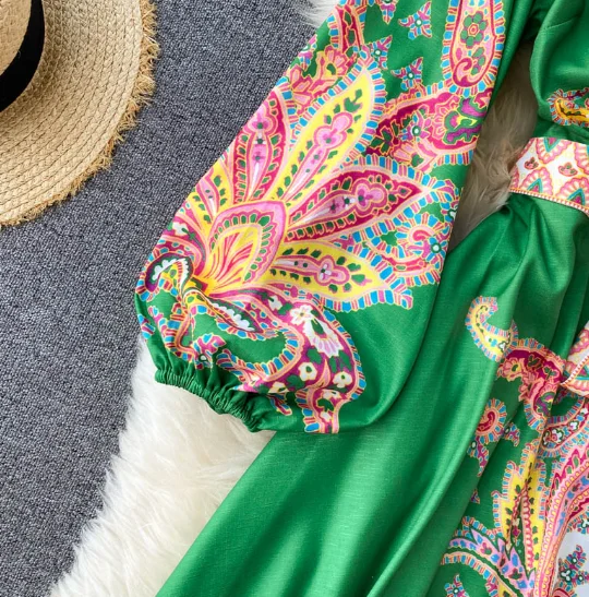 Новинка Весна 2021, женское цельное платье с запахом и винтажным принтом, длинное платье с юбкой