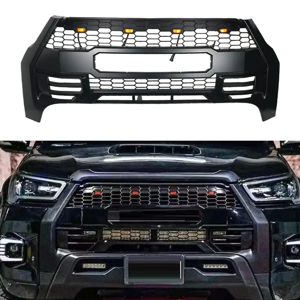 Аксессуары для автомобилей YBJ по заводской цене решетка со светодиодной лампой черный бампер Hilux Rocco Revo 2015-2021 Решетка переднего бампера