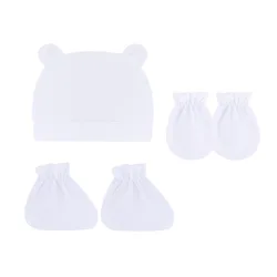 Newborn baby keep warm mitten booties set cute design plain color baby hats and mittens set