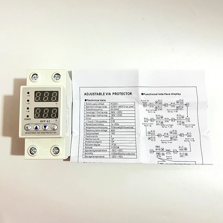 63A Voltage Protector - Auto Reconnect Adjustable Voltage Current Protector