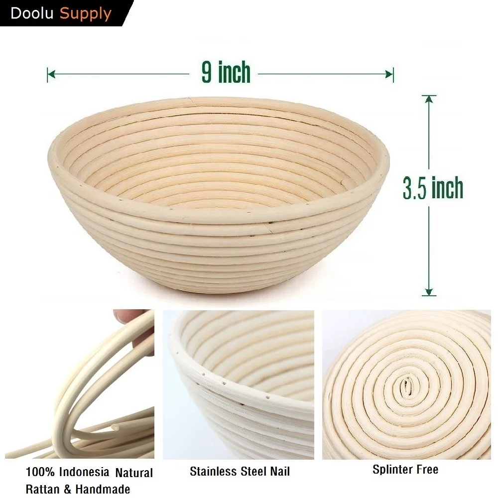 Rust Free Round Sourdough Proofing Bowl 9inch Round Natural Rattan Bread Proofing Basket