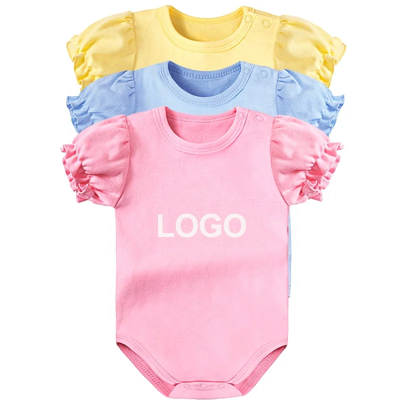 Custom 100% Combed Cotton baby girl clothes 0-3 months puff sleeve baby knitted ropa bebe romper carters jumpsuit