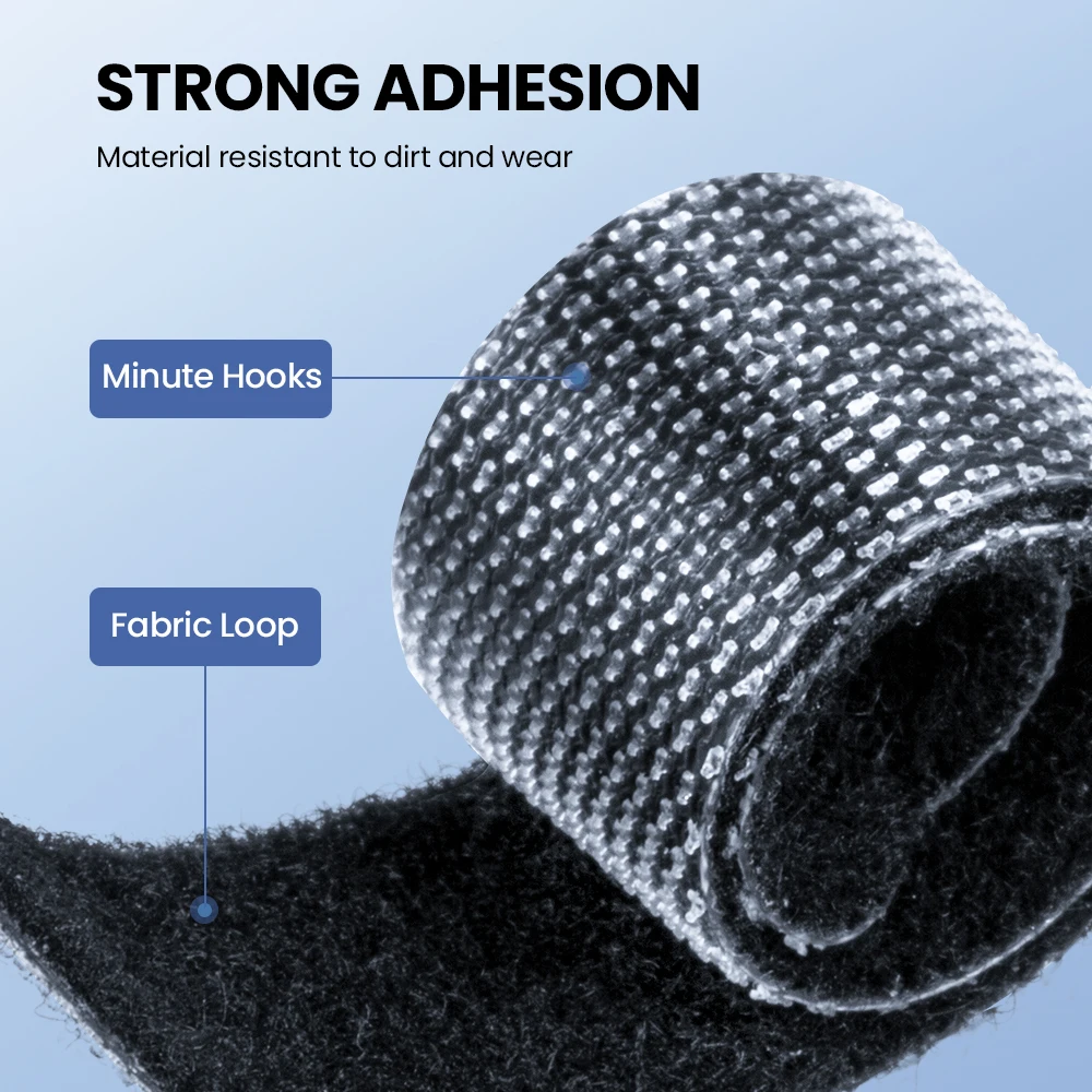 Tidy wire organizer re-sealable nylon cable tie adhesive hook and loop blue cable cord management