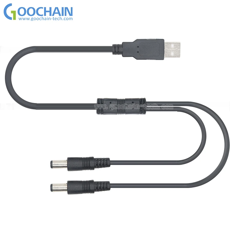 5 в 2 а 1 м черный 20AWG USB A штекер к двойному DC 5525 DC Цилиндрический разъем зарядное устройство Кабель питания