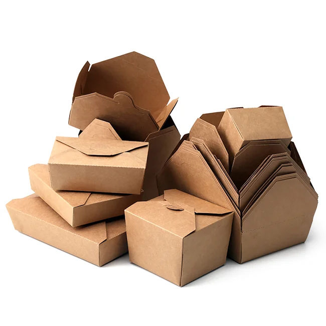 Low price takeaway compostable paper bento lunch boxes wholesale price kraft paper box packaging for food
