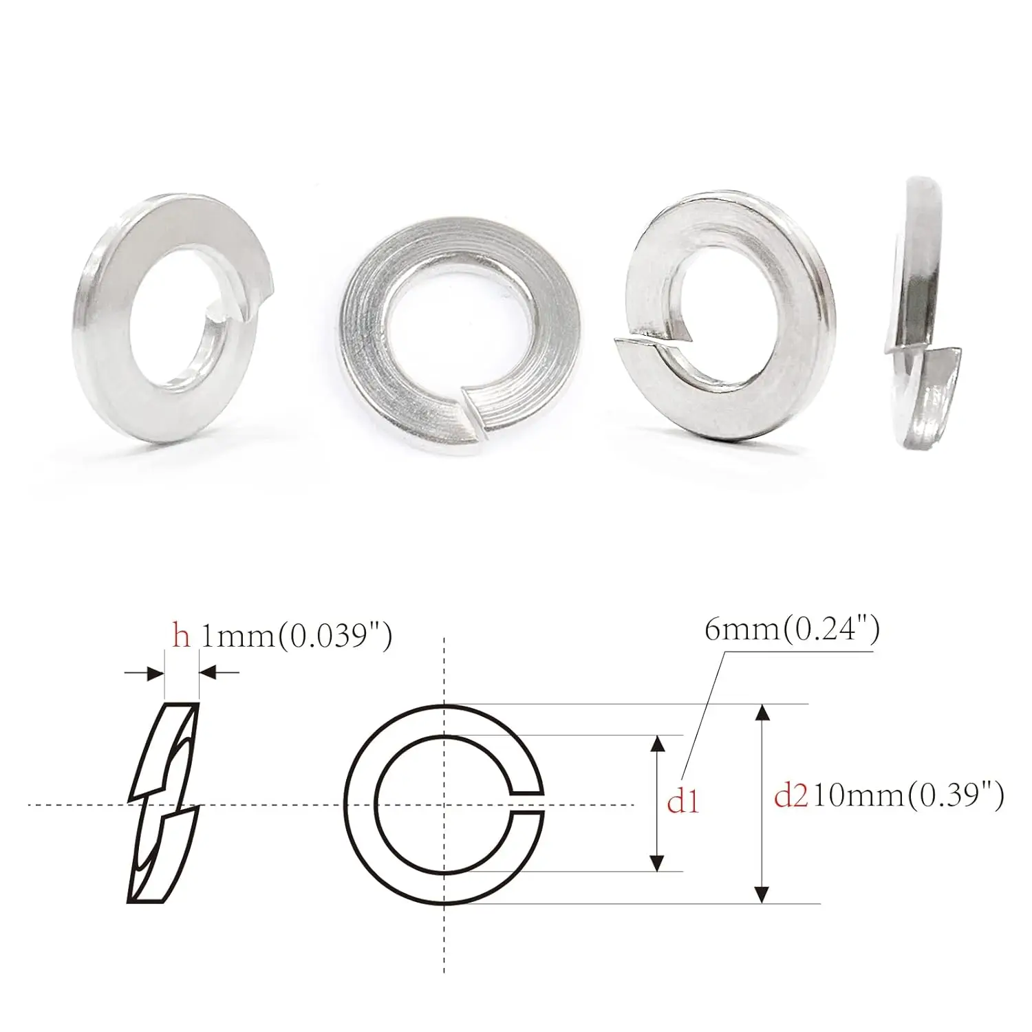 Wholeasle M6 Lock Washers, 304 Stainless Steel Split Lock Washers for Bolts