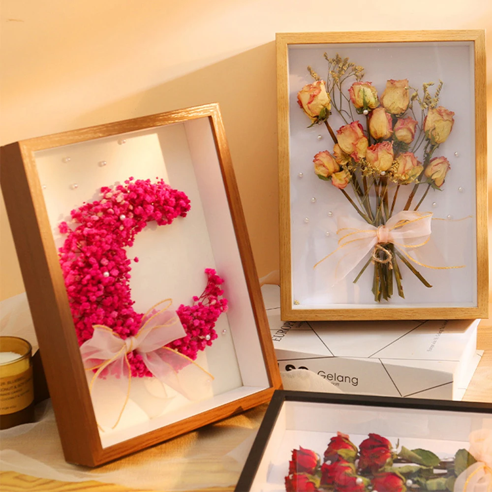 wholesale customize A4 8x8 10x10 inch specimen photo frame white black natural wood walnut wood 3D 3cm 5cm deep shadow box frame