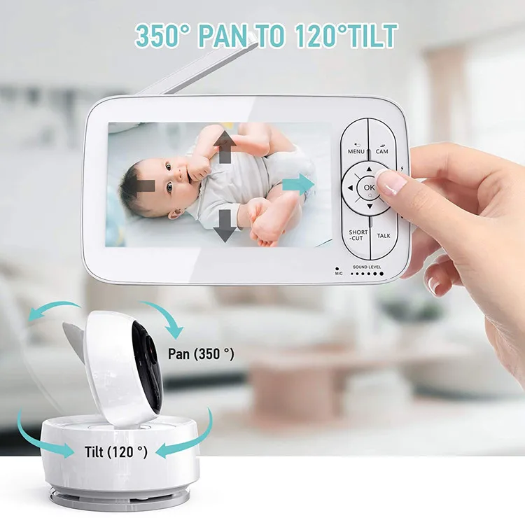 Factory Hot Selling Sound Detection 5 inch HD Display Wireless Video Baby Monitor Bundled with Baby White Noise Sound Machine