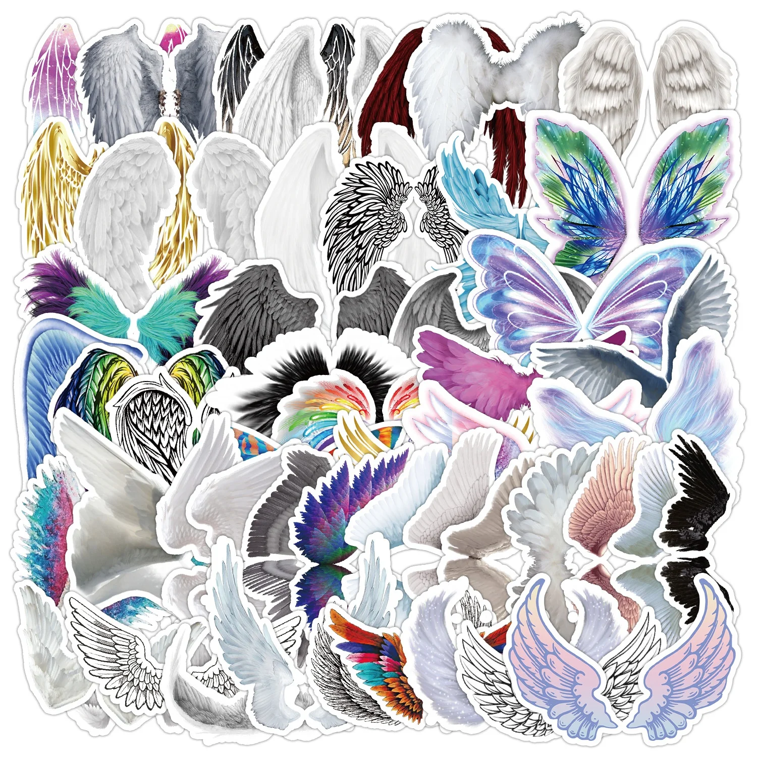 50pcs Angel Wings waterproof PVC graffiti sticker packs for kids laptop skateboard luggage notebook cup bottle decoration