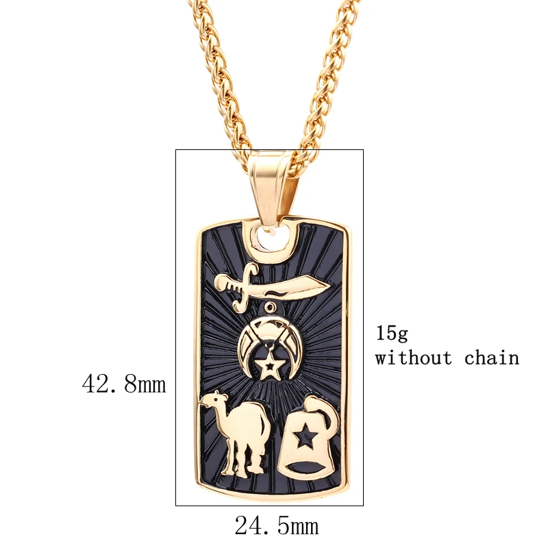 Stainless Steel Free Masons Masonic Moon Star Camel Shrine Symbol Charms 18k Gold Plated Silver Pendant Necklaces For Men Women