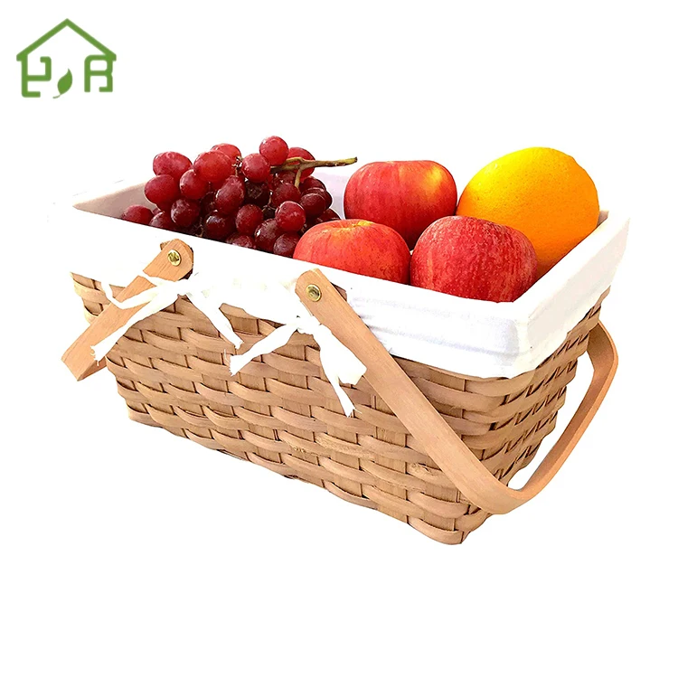 YanYi Household Storage Picnic Wicker Fruit Vegetable Bamboo Bread Wooden Woven Rattan Storage Basket