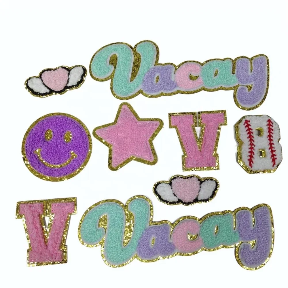 Wholesale Woven Label Clothes Badges Custom Design Towel Chenille Letter Iron On Embroidered Patches For Clothing