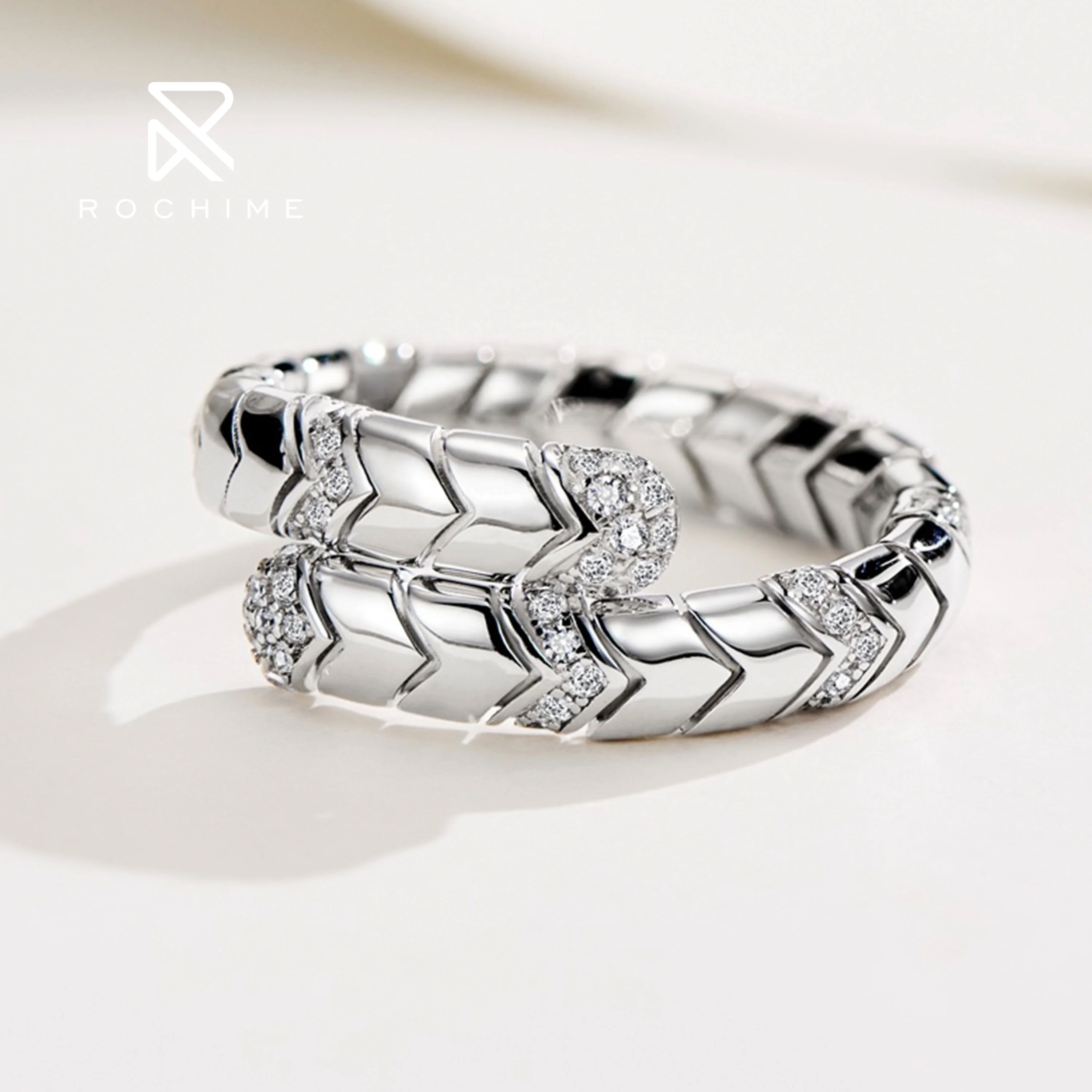 Rochime  vintage  double Spiral  snake ring  yellow gold plated open ring luxury fine jewelry for female