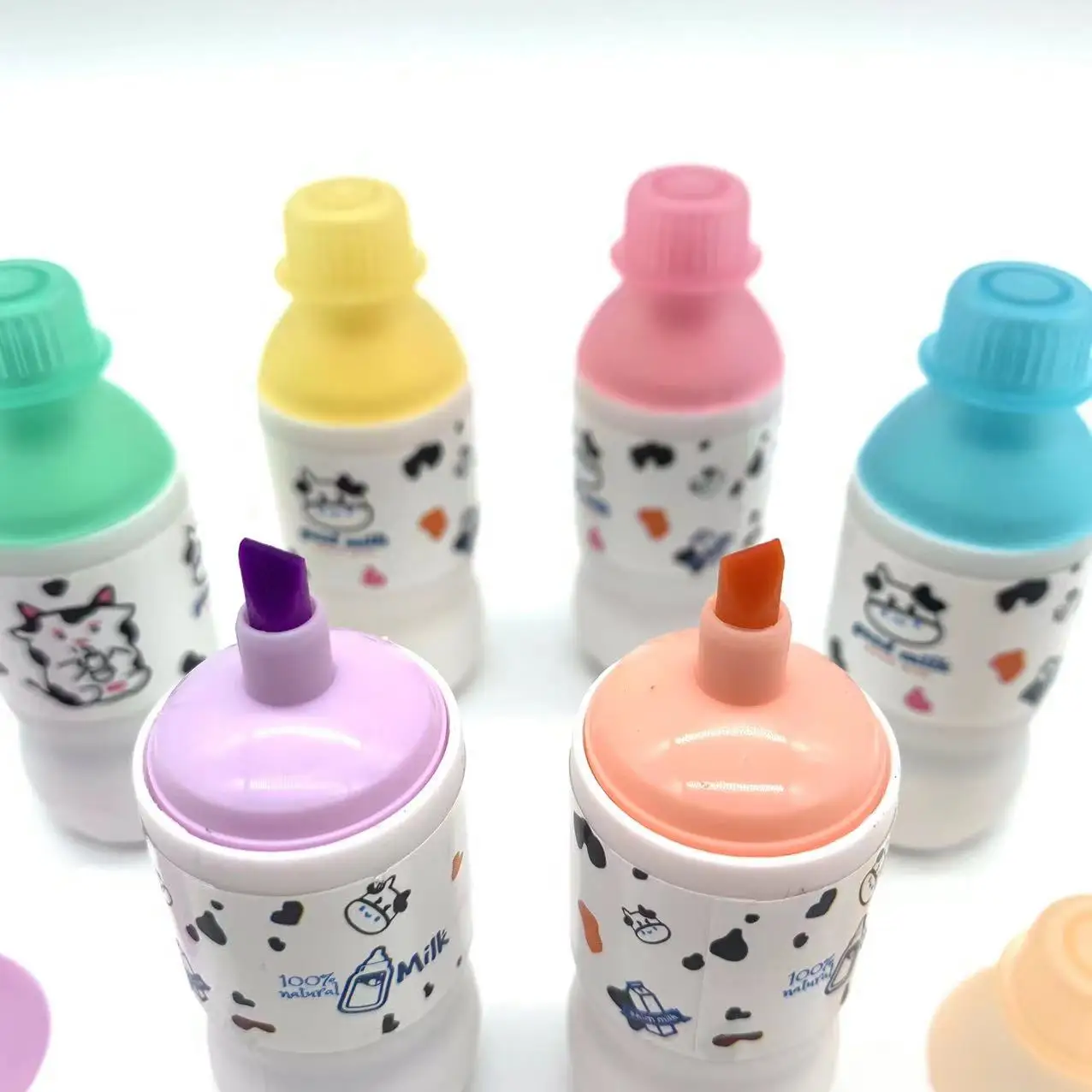 OEM Milk Bottle Shaped 6 pieces Planner Point Highlighting Marker Permanent Marker Pen for Girls and Boys
