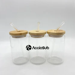 Top Popular New Design Heat Transfer Clear Can Craft Printing Photo DIY Bamboo Lid Jar Custom Sublimation Blank Glass Coke Can