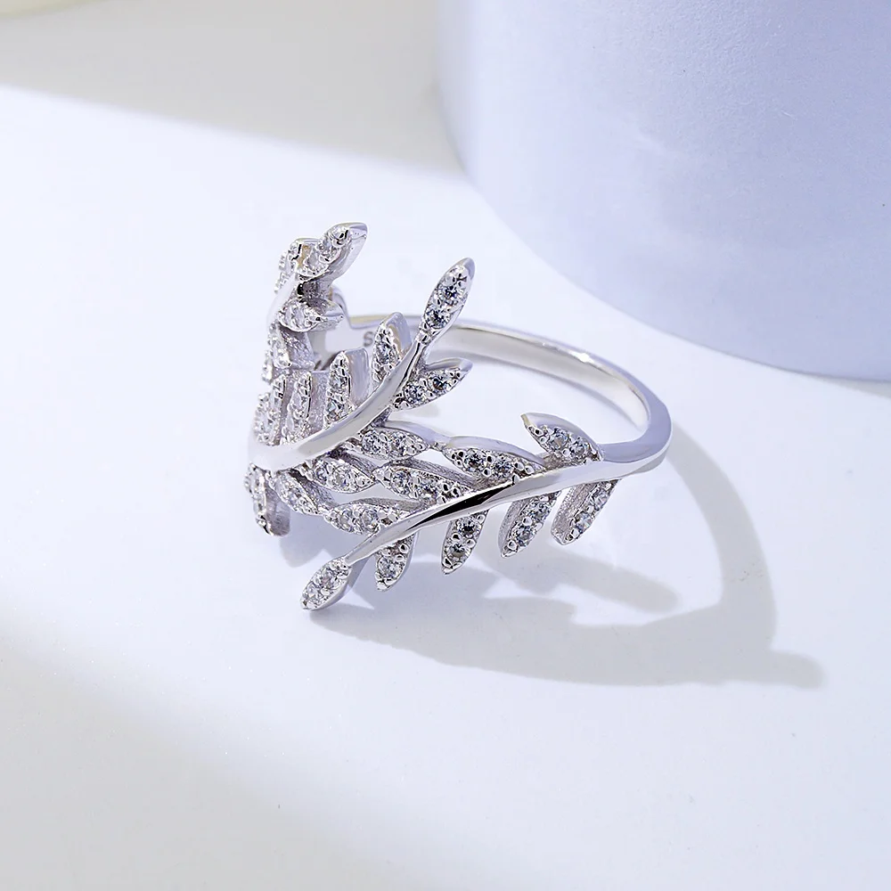 Wholesale Fine Jewelry Leaf Shaped Rings Fashion S925  Sterling Silver 925 Rings