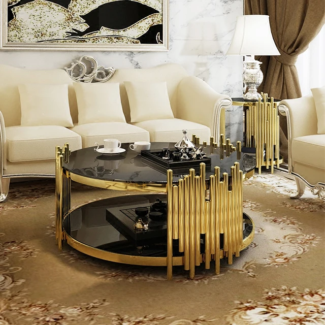 Hot selling Luxury furniture Coffee Table Set Stainless Steel Round coffee table for living room