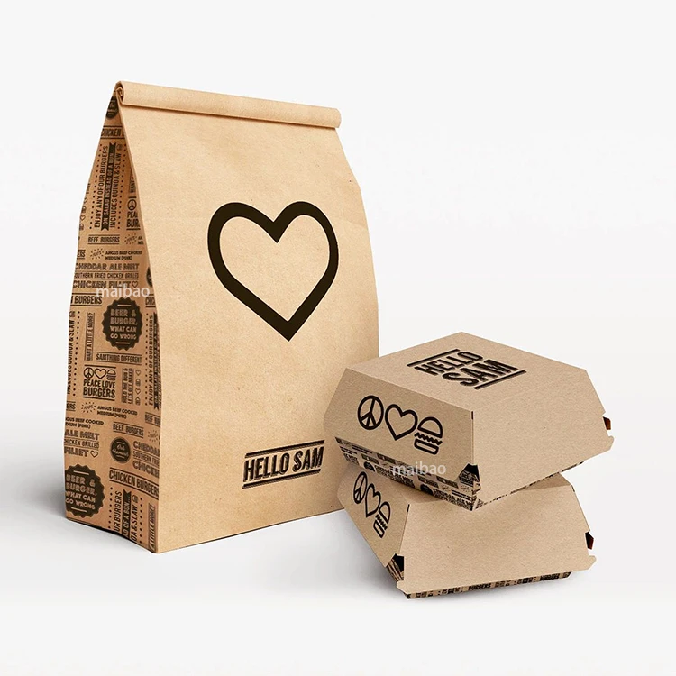 Recyclable Bread Cookie Oil Proof Paper Bag Custom No Handle Lunch Food Burger Sandwich Takeaway Bags for Snacks