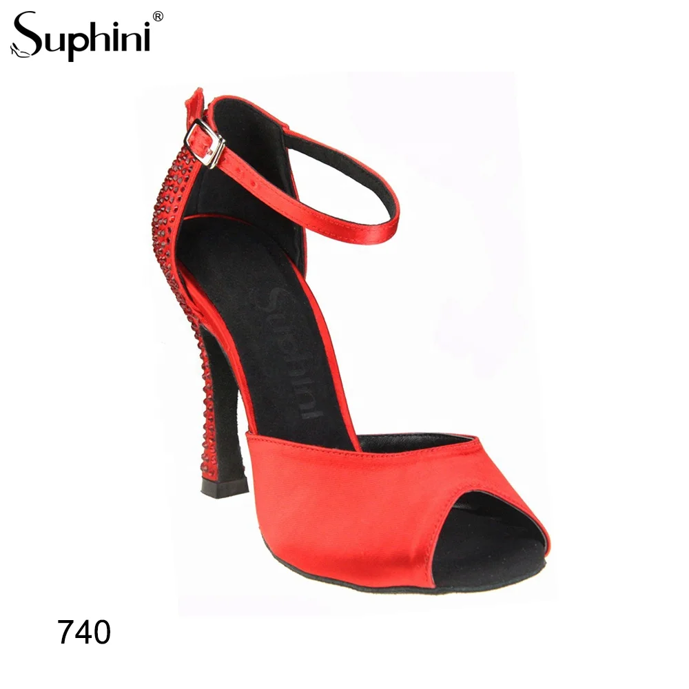 Suphini Свадебные Роскошные танцевальные туфли на каблуках для вечеринки женские красные кристаллы/атласные сальсы