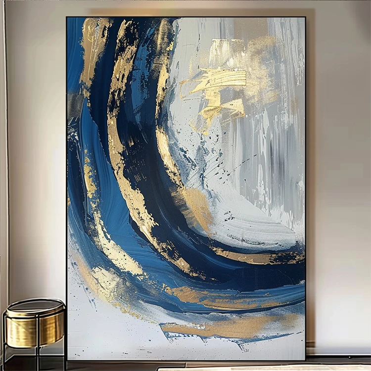 Home Decor Handmade Modern Canvas Wall Art Blue Gold Abstract Artworks Luxury Wall Paintings