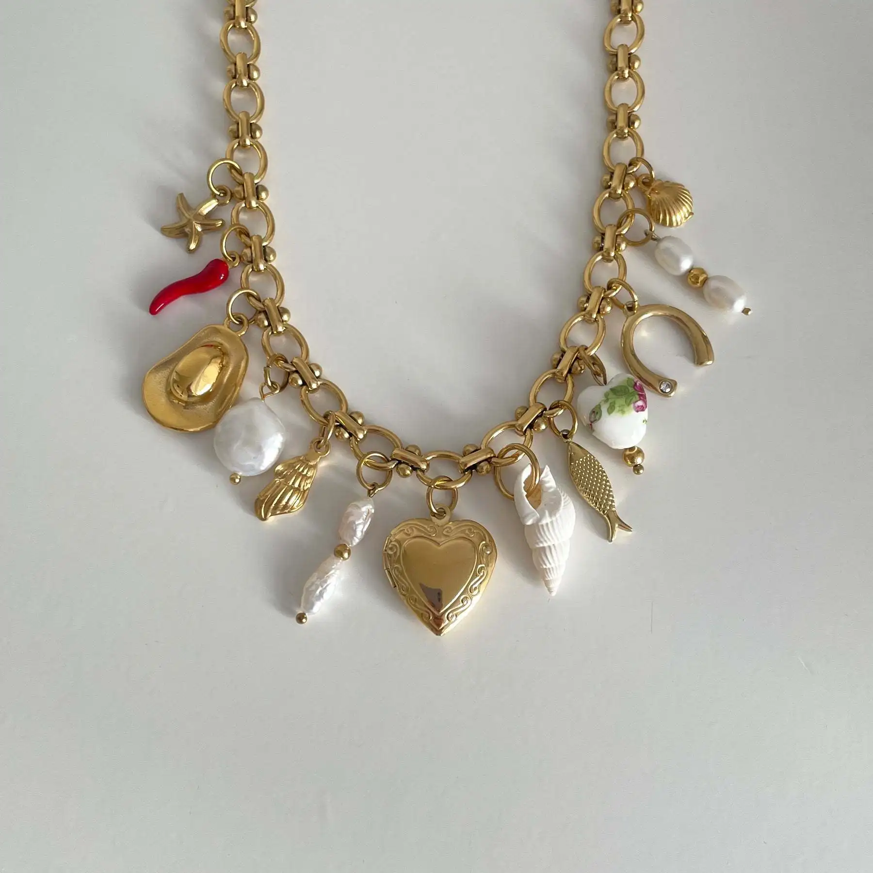 Stainless Steel DIY Jewelry Accessories Fashion Dainty Boots Bow Chili Cherry Heart Pearl Charm Pendant for Necklace Bracelet