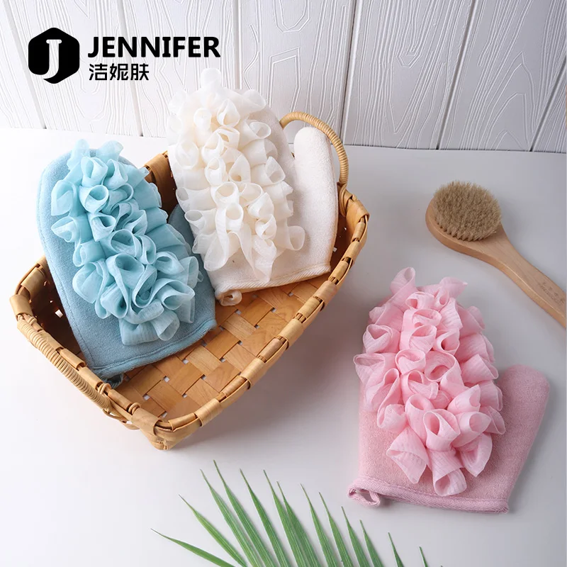 Amazon Hot Selling Portable Bath Gloves Double Sides Bath Gloves Exfloating Bath Gloves Soft Remove Dead Skin