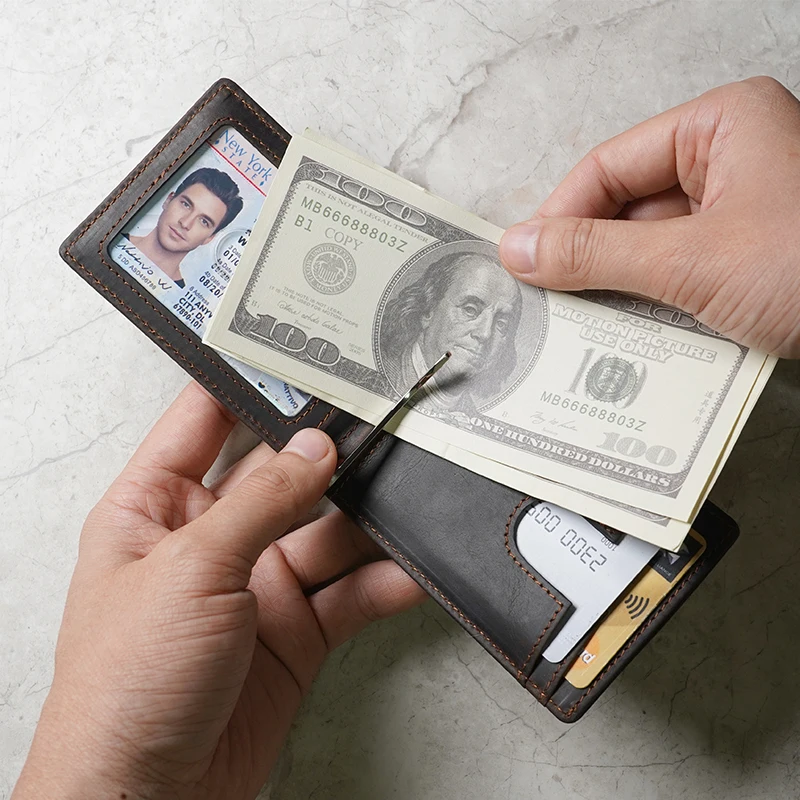 Money Clip Slim Minimalist Wallet for Men RFID Blocking Slim Leather Wallets for Men Bifold Front Pocket Wallet for Men